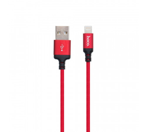 Кабель HOCO X14 USB to iP 2A, 2m, nylon, aluminum connectors Black-red (6957531062899)