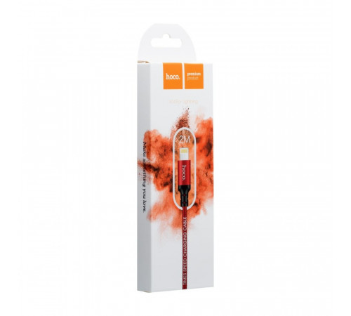 Кабель HOCO X14 USB to iP 2A, 2m, nylon, aluminum connectors Black-red (6957531062899)