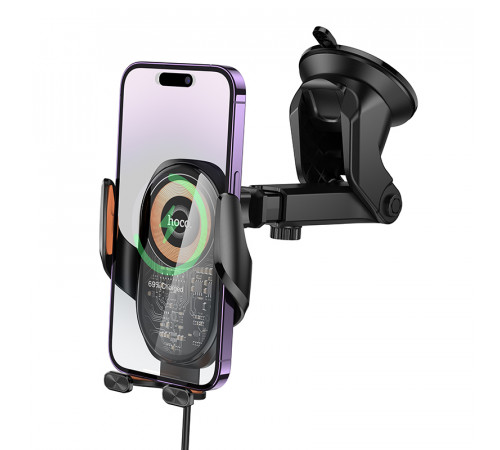 Автотримач для телефона з БЗП HOCO HW34 Blue whale 3-axis linkage wireless fast charging car holder(center console) (6942007652148)