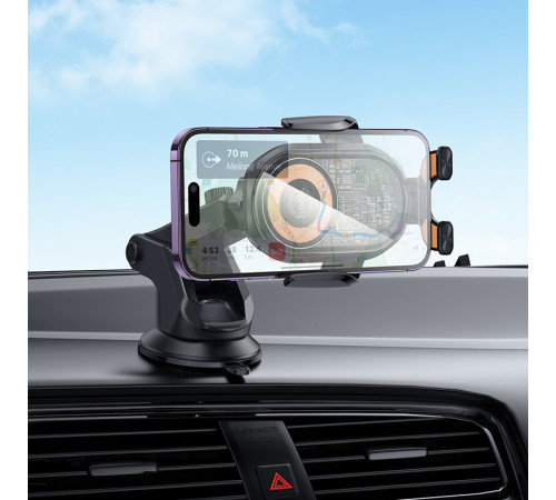 Автотримач для телефона з БЗП HOCO HW34 Blue whale 3-axis linkage wireless fast charging car holder(center console) (6942007652148)