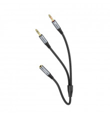 Аудиокабель HOCO UPA21 3.5mm male to 2 female, nylon braid, 0.25m, Metal Gray (6931474766816)