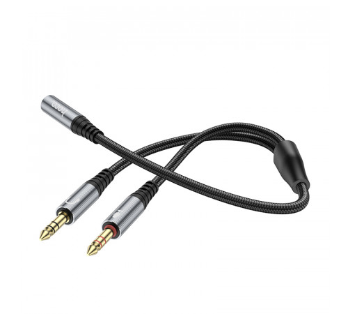 Аудіокабель HOCO UPA21 3.5mm male to 2 female, nylon braid, 0.25m, Metal Gray (6931474766816)