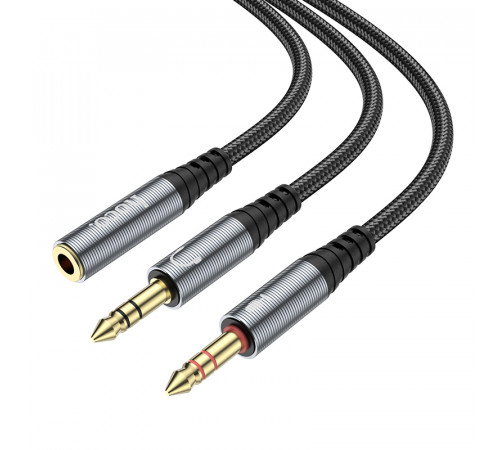 Аудіокабель HOCO UPA21 3.5mm male to 2 female, nylon braid, 0.25m, Metal Gray (6931474766816)