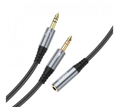 Аудіокабель HOCO UPA21 3.5mm male to 2 female, nylon braid, 0.25m, Metal Gray (6931474766816)