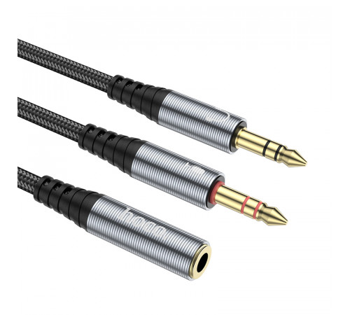 Аудіокабель HOCO UPA21 3.5mm male to 2 female, nylon braid, 0.25m, Metal Gray (6931474766816)