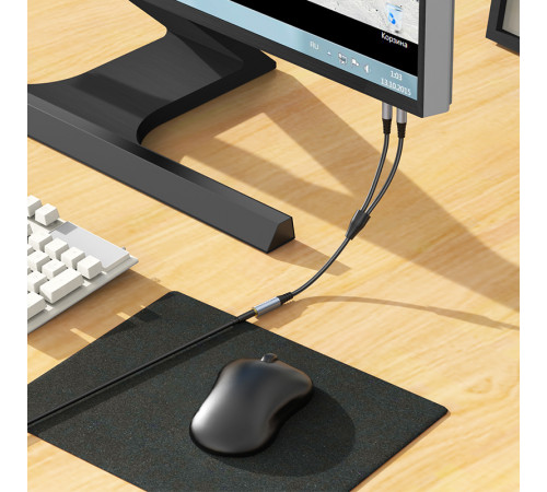 Аудіокабель HOCO UPA21 3.5mm male to 2 female, nylon braid, 0.25m, Metal Gray (6931474766816)