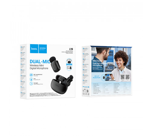 Бездротова мікрофонна система HOCO L19 Graceful dual-mic (iP/Type-C) Black (6942007655477)