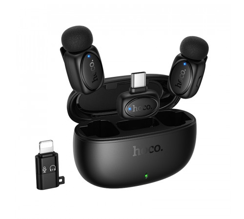 Бездротова мікрофонна система HOCO L19 Graceful dual-mic (iP/Type-C) Black (6942007655477)