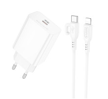 Мережевий зарядний пристрій з кабелем BOROFONE BA21A Pro Long journey single port PD20W charger set(C to iP) White (6941991111419)