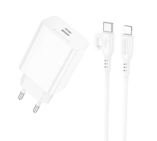 Мережевий зарядний пристрій з кабелем BOROFONE BA21A Pro Long journey single port PD20W charger set(C to iP) White (6941991111419)