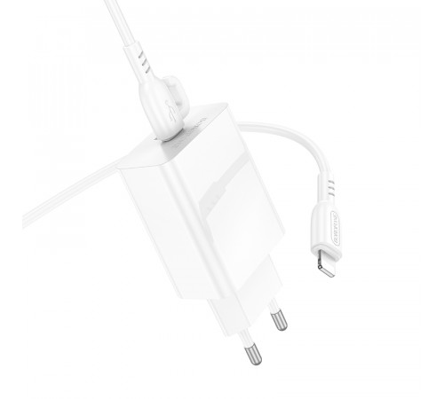 Мережевий зарядний пристрій з кабелем BOROFONE BA21A Pro Long journey single port PD20W charger set(C to iP) White (6941991111419)