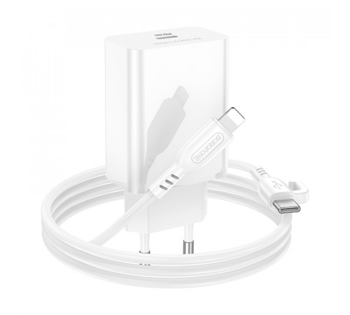 Мережевий зарядний пристрій з кабелем BOROFONE BA21A Pro Long journey single port PD20W charger set(C to iP) White (6941991111419)