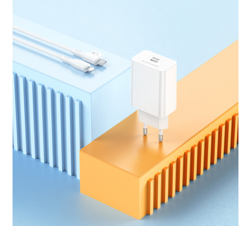 Мережевий зарядний пристрій з кабелем BOROFONE BA21A Pro Long journey single port PD20W charger set(C to iP) White (6941991111419)