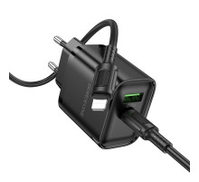 Мережевий зарядний пристрій з кабелем BOROFONE BA83A Flare star PD20W+QC3.0 charger set(C to iP) Black (6941991117350)