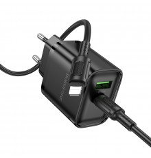 Мережевий зарядний пристрій з кабелем BOROFONE BA83A Flare star PD20W+QC3.0 charger set(C to iP) Black (6941991117350)