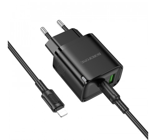 Мережевий зарядний пристрій з кабелем BOROFONE BA83A Flare star PD20W+QC3.0 charger set(C to iP) Black (6941991117350)