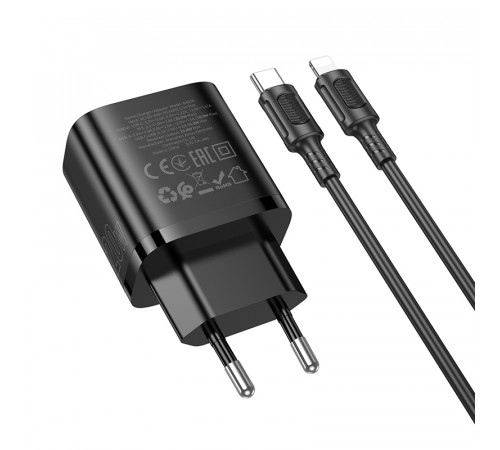 Мережевий зарядний пристрій з кабелем BOROFONE BA83A Flare star PD20W+QC3.0 charger set(C to iP) Black (6941991117350)