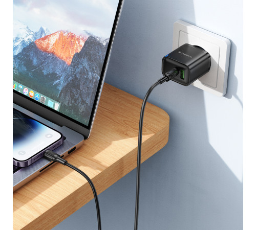 Мережевий зарядний пристрій з кабелем BOROFONE BA83A Flare star PD20W+QC3.0 charger set(C to iP) Black (6941991117350)