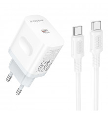 Мережевий зарядний пристрій з кабелем BOROFONE BA99A Breeze single port PD20W charger set(C to C) White (6941991121371)