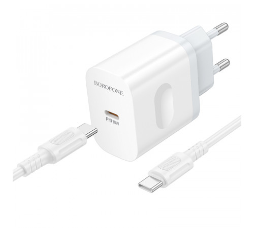 Мережевий зарядний пристрій з кабелем BOROFONE BA99A Breeze single port PD20W charger set(C to C) White (6941991121371)