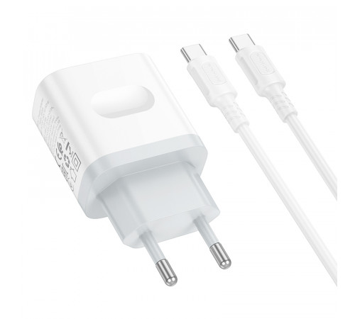 Мережевий зарядний пристрій з кабелем BOROFONE BA99A Breeze single port PD20W charger set(C to C) White (6941991121371)