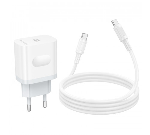 Мережевий зарядний пристрій з кабелем BOROFONE BA99A Breeze single port PD20W charger set(C to C) White (6941991121371)
