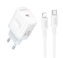 Мережевий зарядний пристрій з кабелем BOROFONE BA99A Breeze single port PD20W charger set(C to iP) White (6941991121364)