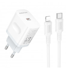 Мережевий зарядний пристрій з кабелем BOROFONE BA99A Breeze single port PD20W charger set(C to iP) White (6941991121364)