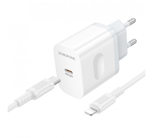 Мережевий зарядний пристрій з кабелем BOROFONE BA99A Breeze single port PD20W charger set(C to iP) White (6941991121364)