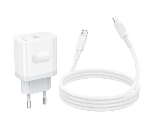 Мережевий зарядний пристрій з кабелем BOROFONE BA99A Breeze single port PD20W charger set(C to iP) White (6941991121364)