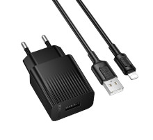 Мережевий зарядний пристрій з кабелем BOROFONE BAS71A Source single-port charger set(iP) Black (6941991122576)