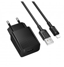Мережевий зарядний пристрій з кабелем BOROFONE BAS71A Source single-port charger set(iP) Black (6941991122576)
