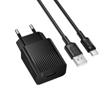 Мережевий зарядний пристрій з кабелем BOROFONE BAS71A Source single-port charger set(Type-C) Black (6941991122613)