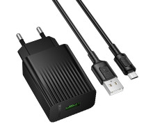 Мережевий зарядний пристрій з кабелем BOROFONE BAS72A Source single port QC3.0 charger set(Micro) Black (6941991122651)