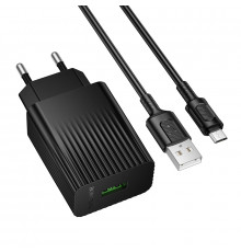 Мережевий зарядний пристрій з кабелем BOROFONE BAS72A Source single port QC3.0 charger set(Micro) Black (6941991122651)
