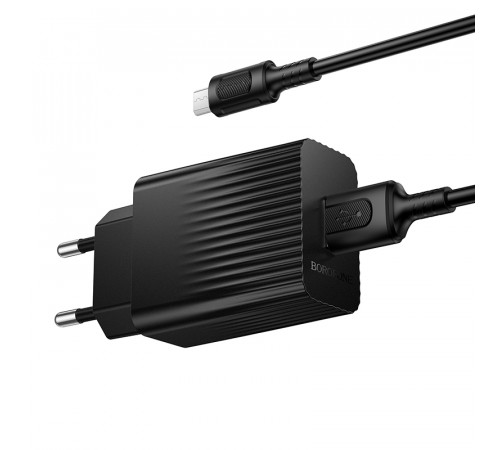 Мережевий зарядний пристрій з кабелем BOROFONE BAS72A Source single port QC3.0 charger set(Micro) Black (6941991122651)