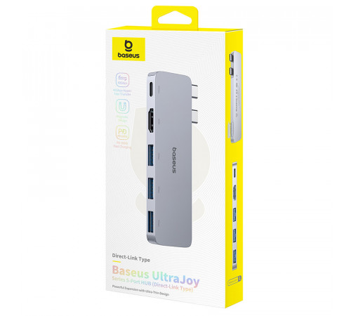 USB-хаб Baseus UltraJoy Series 5-Port HUB Space Grey (USB-C*2 to USB-C 40Gbps*1+HDMI 4K@30Hz*1+USB3.0*3） (B00052801811-04)