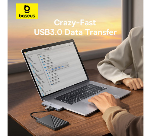 USB-хаб Baseus UltraJoy Series 5-Port HUB Space Grey (USB-C*2 to USB-C 40Gbps*1+HDMI 4K@30Hz*1+USB3.0*3） (B00052801811-04)