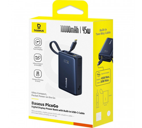 Зовнішній акумулятор Baseus PicoGo Digital Display Power Bank 10000mAh 45W Cosmic Black (P10076803123-00)