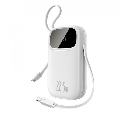 Зовнішній акумулятор Baseus EnerFill FC31 Digital Display Power Bank with 2 Built-in Cables 20000mAh 22.5W Moon White (P10082107213-00)