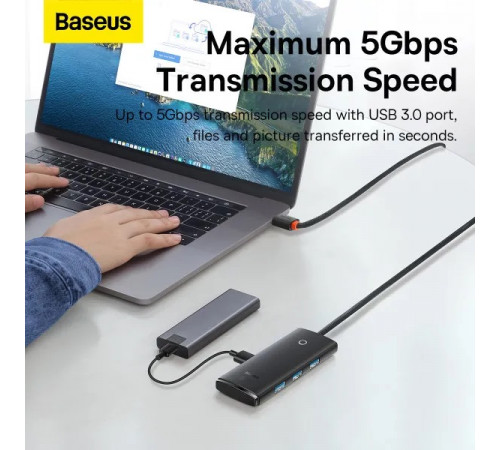 USB-хаб Baseus Lite Series 4-Port Type-C HUB Adapter (Type-C to USB 3.0*4 ) 1m Black (WKQX030401)