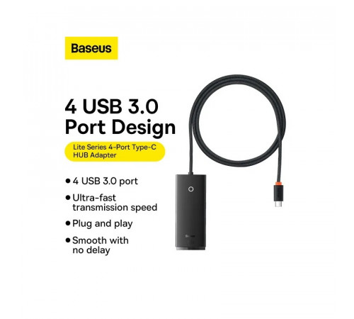 USB-хаб Baseus Lite Series 4-Port Type-C HUB Adapter (Type-C to USB 3.0*4 ) 1m Black (WKQX030401)