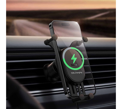 Автотримач для телефона з БЗП Baseus Stable Gravitational Wireless Charging Car Mount Pro 15W (Air Outlet Version) Black (SUWX030001)