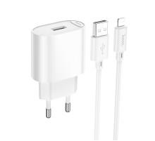 Мережевий зарядний пристрій з кабелем HOCO C109A(10.5W) Fighter single port charger set(iP) White (6942007656597)