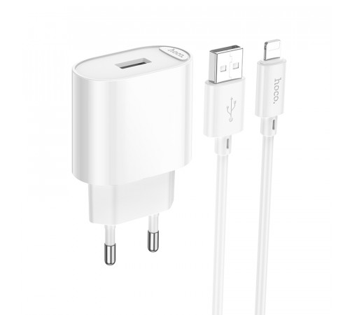 Мережевий зарядний пристрій з кабелем HOCO C109A(10.5W) Fighter single port charger set(iP) White (6942007656597)