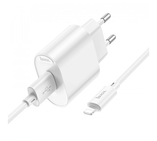 Мережевий зарядний пристрій з кабелем HOCO C109A(10.5W) Fighter single port charger set(iP) White (6942007656597)