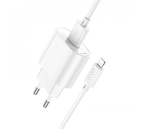 Мережевий зарядний пристрій з кабелем HOCO C109A(10.5W) Fighter single port charger set(iP) White (6942007656597)