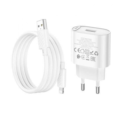 Мережевий зарядний пристрій з кабелем HOCO C109A(10.5W) Fighter single port charger set(iP) White (6942007656597)
