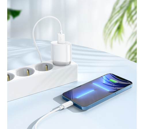 Мережевий зарядний пристрій з кабелем HOCO C109A(10.5W) Fighter single port charger set(iP) White (6942007656597)
