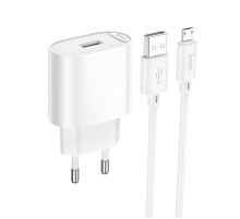 Мережевий зарядний пристрій з кабелем HOCO C109A(10.5W) Fighter single port charger set(Micro) White (6942007656603)